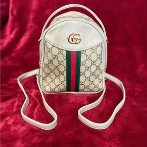 Gucci Beige and Green Signature Backpack